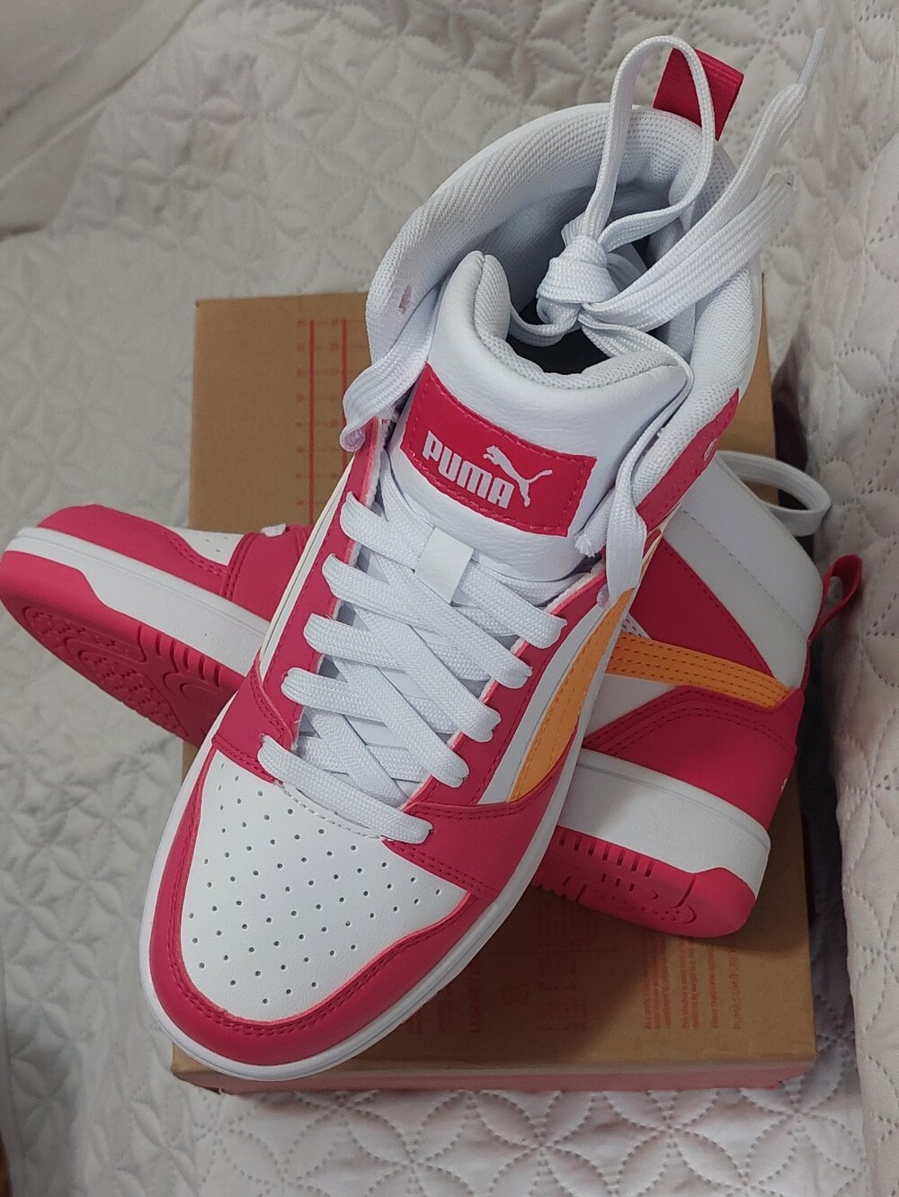 Puma Low-Top Sneakers in White and Pink with Yellow Accent - Picture 5 of 9